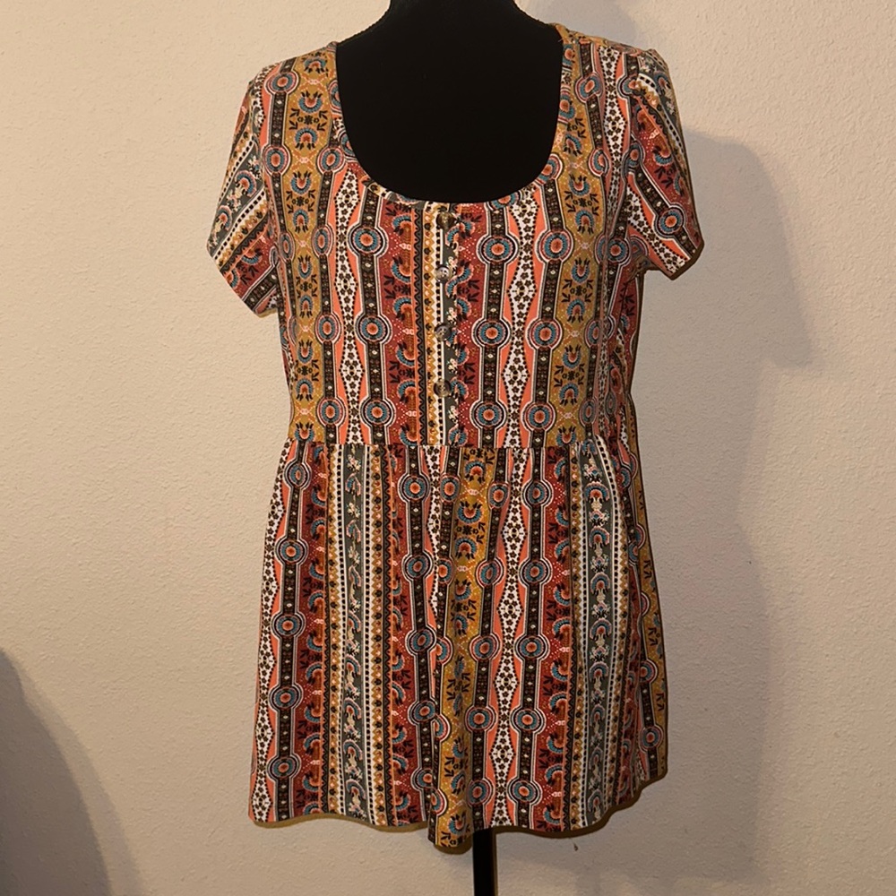 Bobbie Brooks Woman's Print Short Sleeve Babydoll Dress - Size: L